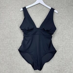 Andie Swimsuit Womens‎ Medium Black One Piece Mykonos Deep V Plunge Wide Straps